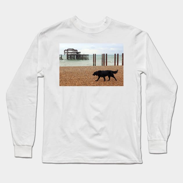 Brighton West Pier and Black Dog Long Sleeve T-Shirt by pinkal